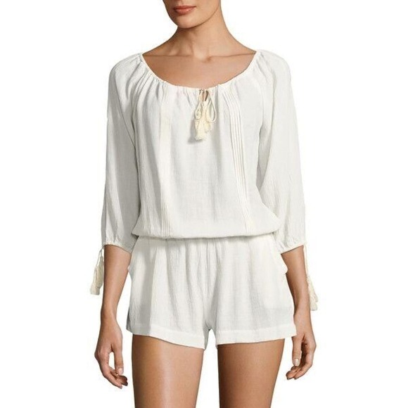 l*space Pants - L SPACE XS Ivory Viscose Linen Gauze Ocean City Romper Coverup Tassels NWT